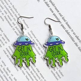 UFO Aliens Earrings for Women Fun Cute UFO Space Dangle Earrings Novelty Weird Acrylic Aliens Earrings for Women-A