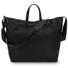 Feliote Tote Bag, Ultra Lightweight (M260g, L350g), A4, Large Capacity, Shoulder Bag, Handbag, 3-Way, Men's, Women's, Waterproof, Anti-theft (Black), Black, L