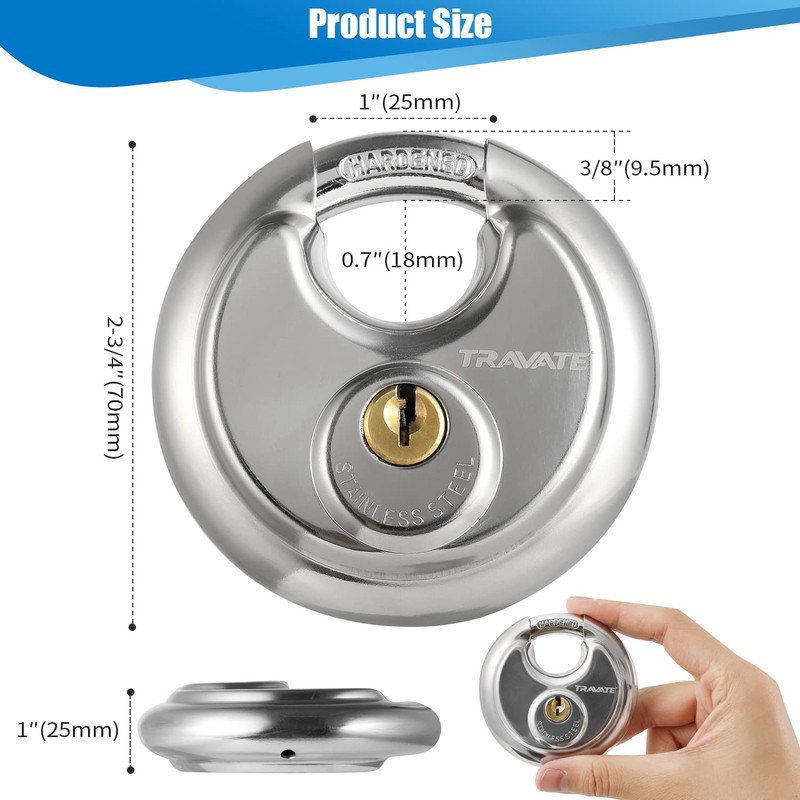 Travate Keyed Alike Disc Padlock, 6PCS Stainless Steel Discus Lock