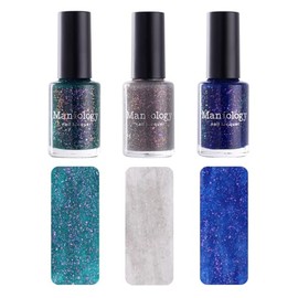 Maniology Woodland Walk Jelly Flakies Nail Polish Set (Green, Grey, Royal Blue Colors)