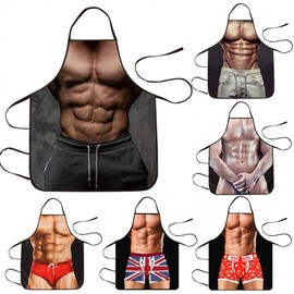 A565 Men's Creative Funny Muscle Abdominal Apron & Bikini Cover-up - Waterproof Novelty for Kitchen, Home, or Beach Free Size/Necklace Muscle Man 10ea