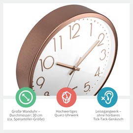 Mebus Wall Clock, Plastic Aluminium, White, 30 cm