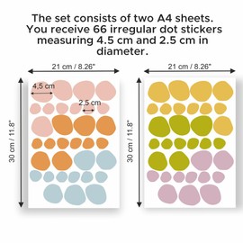 Wandaufkleber Punkte Bunt - Dekoration Kinderzimmer, Selbstklebende Deko Aufkleber, Einfach zu Applikieren, Abnehmbar ohne Spuren - Pastell-Punkte für Schlafzimmer und Kinderzimmer A233