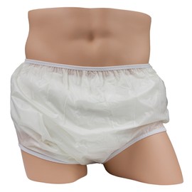 LeakMaster Adult Pull-On Vinyl Plastic Pants - Soft, Quiet and Form Fitting Incontinence Waterproof Diaper Covers for Adults - White, 5X-Large Fits 60-66 Inch Waist