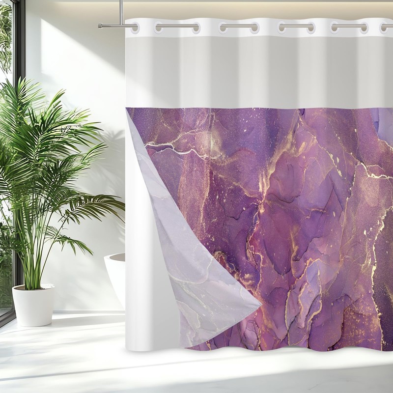 ggaimwf 71x71 Inch Without Hook Marble Shower Curtain and Liner