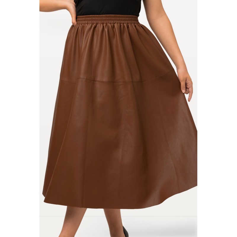 Ulla Popken Women's PU Calf Length Skirts, Earth