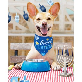 Hanukkah Dog Bandanas 4 Pack Chanukah Menorah Pet Scarf Set Reversible Triangle Bibs Kerchief Gift for Dog Pet Holiday Costume Accessories