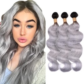 Ombre Grey Human Hair Bundles 1B Grey Tow Tone Bundles No Tangle Body Wave Hair Bundles Brazilian Remy Hair Bundles Grade 8A Black To Grey Human Hair Bundles For Women 24 26 28 Inch