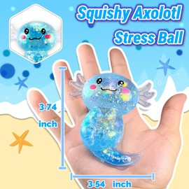 Blue Axolotl Squishy Ball Squeeze Toys for Kids, Axolotl Sugar Squeeze Fidget Balls Stress Relief Toys for Adults, Surprise Gift for Girls, Boys, Classroom Prizes, Easter Basket Stuffers