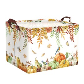 HUUMONSS Fall Thanksgiving Baby Storage Basket Pumpkin Maple Leaf Collapsible Clothes Kids Laundry Hamper Large Boys Girls Gift Toy Box Bin for Nursery Room,Bird,40 * 30 * 30 cm