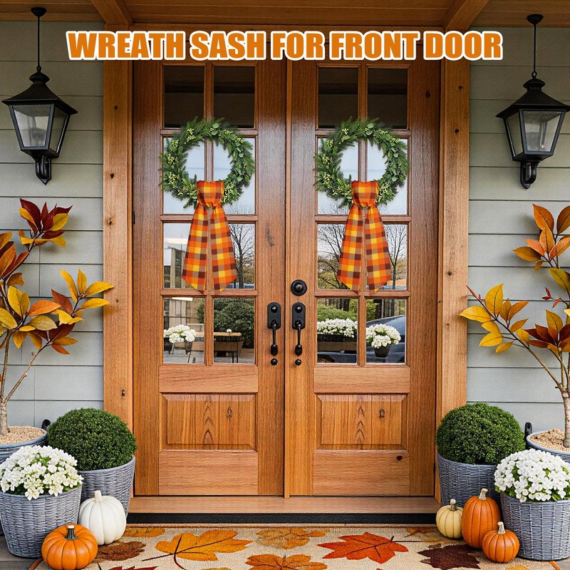 4 Pcs Fall Wreath Sash for Front Door for Garland
