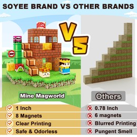 Soyee Magnetic Blocks Building Toys - Build Mine Magnet World Set Toddler Kids Sensory Toys for Boys & Girls Ages 3-5 5-7 8-12, 1'' Magnetic Cubes Game for Boys