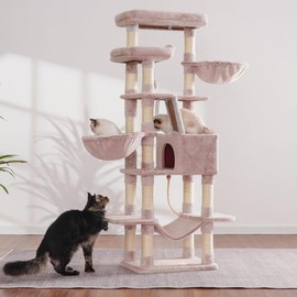Heybly Cat Tree,68 inch Multi-Level Cat Tower for Indoor Cats,2 Widened Plush Perches Cat Condo with Scracthing Board and Big Caves,Muchroom HCT025MU