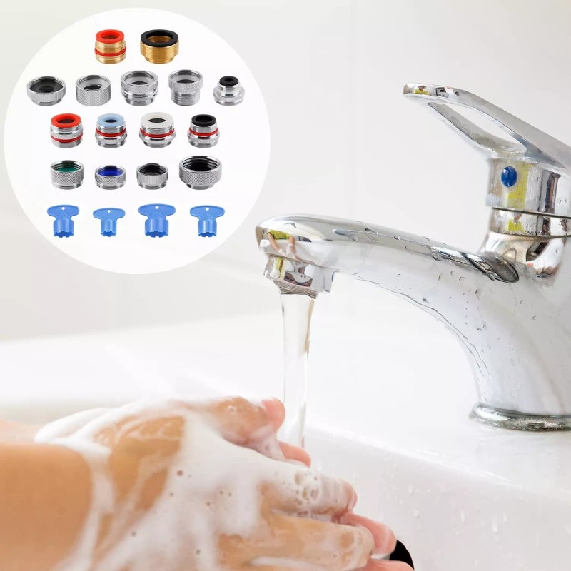 Hibbent 15pcs Faucet Adapter Kit,Brass Faucet Aerator Adapter Set Male