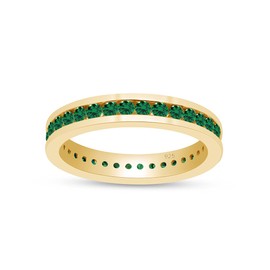 AFFY Round Shape Simulated Green Emerald Full Eternity Band Ring in 14K Yellow Gold Over Sterling Silver, Ring Size: 8