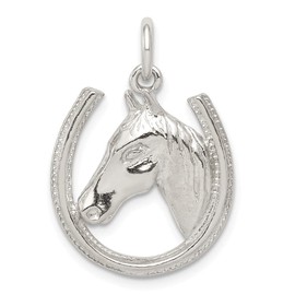 FB Jewels Solid 925 Sterling Silver Horseshoe Horse Head Pendant (0.71 x 0.83 Inches)
