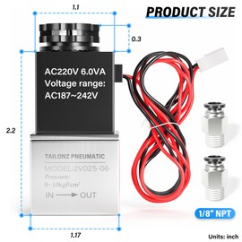 TAILONZ PNEUMATIC 1/8 Inch NPT 220V 2 Way Normally Closed Electric Solenoid Air Valve 2v025-06 Outlet Wire