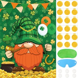 St Patrick's Day Stickers for Kids, Pin The Gold Coin on Gnome, St Patrick's Day Games with 30 Gold Coin Stickers for Irish Party Games St Patricks Games Classroom Activities Family Party Supplies