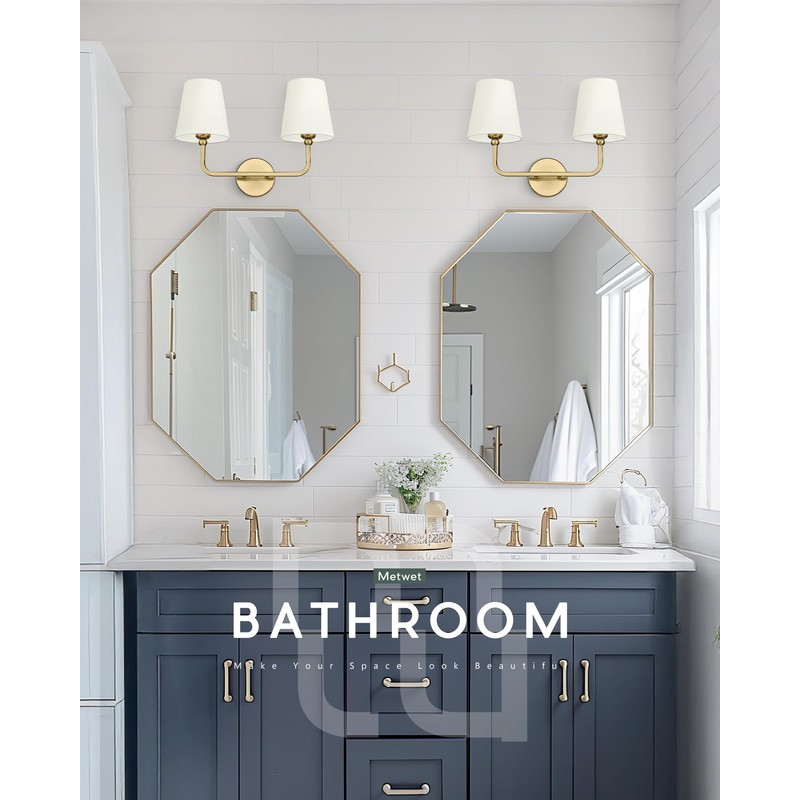 METWET 2 Light Bathroom Light Fixtures, Brushed Gold Vanity Lights,
