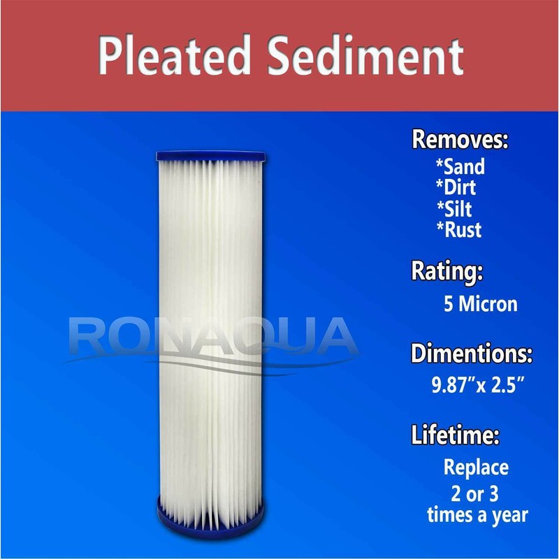 Ronaqua Pleated Sediment Water Filters 6 Washable 5 Micron Cartridges