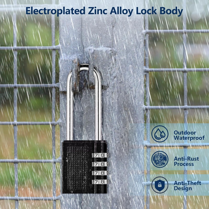 Oderra Padlock, 4 Digit Combination Padlock, Long Outdoor Padlock, Designed