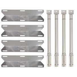 4-Pack BBQ Gas Grill Tube Burner & Heat Shield Plate Tent Replacement Parts for Charmglow 720-0536 - Compatible Barbeque Stainless Steel Pipe Burners & Flame Tamer, Guard, Deflector, Flavorizer Bar