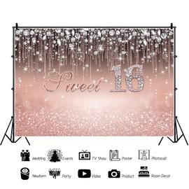 OERJU Sweet 16 Birthday Backdrop Rose Gold Glitter Dots Diamond Happy 16th Birthday Photo Backdrop Princess Girls Sixteen Birhtday Party Decorations Background Photo Booth Backdrops 10x6.5ft