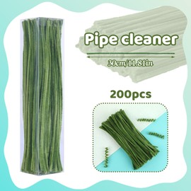 Iuuidu 200PCS Pipe Cleaners, Green Pipe Cleaners Chenille Stem, Fuzzy Sticks Pipe Cleaners Craft Supplies for DIY Arts Crafts Project