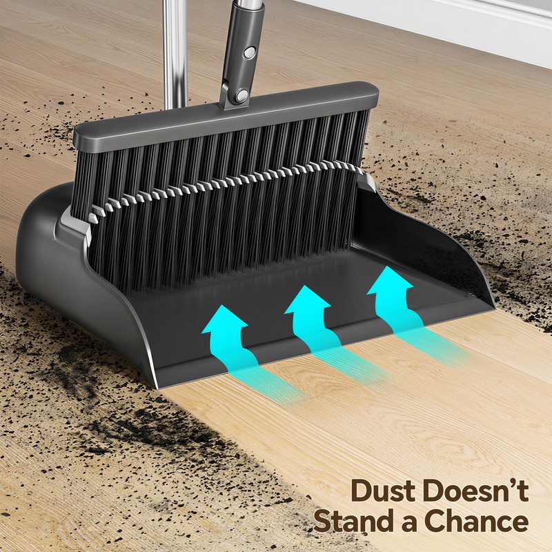 Spreezy Broom with Dustpan Combo Set, 52" Long Handle Standing