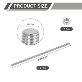 uxcell 1/4"-20 Fully All Threaded Rod, 2 Pcs 304 Stainless Steel Long Threaded Screw 8" Length Right Hand Threads for Furniture Mounting Assembly Fastening