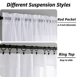 White Sheer Curtains 72 inches Long 2 Panles for Living Room, Light Filtering Rod Pocket Super Soft and Breathable Window Sheer Curtain Panels for Bedroom, Kitchen, Patio, (White, 52" W x 72" L)