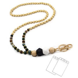 Liohoen Beaded Lanyards for ID Badges and Keys, Cute Teacher Lanyard Retractable Natural Stone Lanyards for Women (Black Jade Beads)