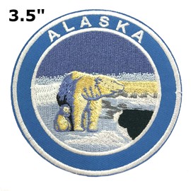 Alaska Polar Bear 3.5" Embroidered Premium Patch DIY Iron/Sew-on Decorative Vacation Souvenir Applique Mountain Stars Bear Wolf Wander Camp Hike Trail Name Tag Custom Explore Nature National Park