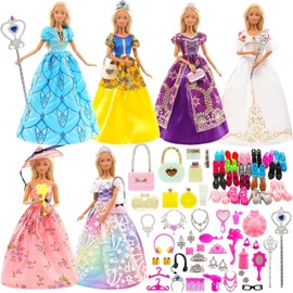 Miunana 55 Princess Dresses Clothing Jewellery Accessories Doll Clothes Party Evening Dresses for Dolls = 6 Evening Dresses 10 Shoes 39 Accessories for Dolls
