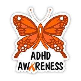TODOLIA (Set of 3) - ADHD Awareness Sticker, ADHD Orange Ribbon Butterfly Stickers for Laptop Water Bottle Phone Accessory Boat Car Bumper Window Helmet, Stickers 3"x4".