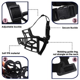 Dog Muzzle, Breathable Basket Muzzles for Small, Medium, Large and X-Large Dogs, Stop Biting, Barking and Chewing (M - Border Collie, Black)