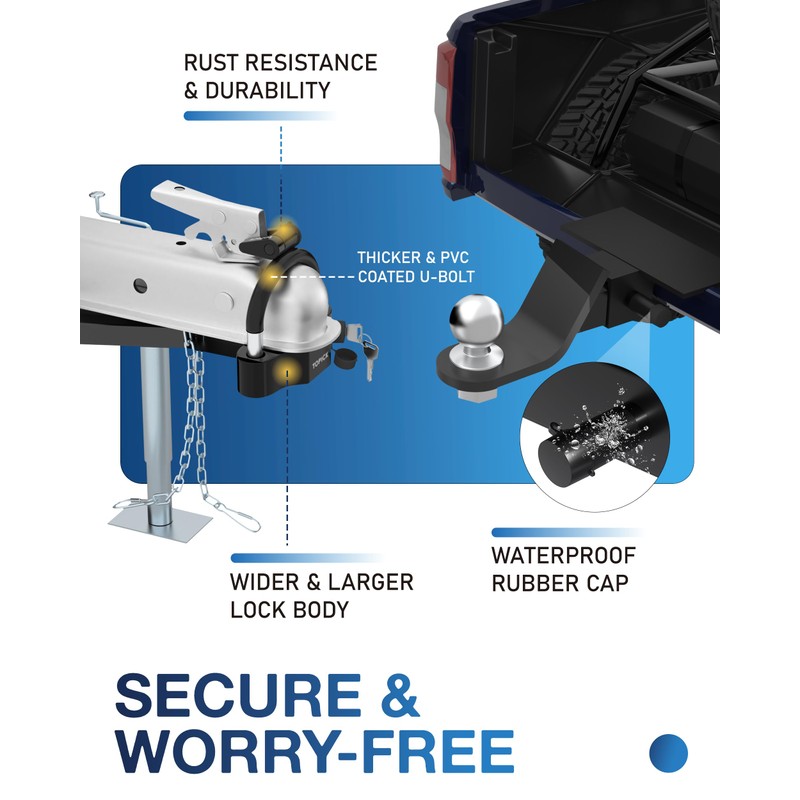 TOPICK Heavy-Duty Trailer Hitch Lock Set, Includes Coupler Ball Lock,