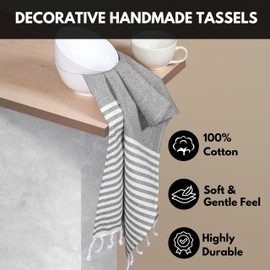 Softopia Cotton Turkish Kitchen Towels 18x26 Inches with Tassels - 4 Pack - Absorbent, Durable, Soft 100% Cotton Dish Towels for Drying & Cleaning - Machine Washable, Quick Dry - Charcoal Grey