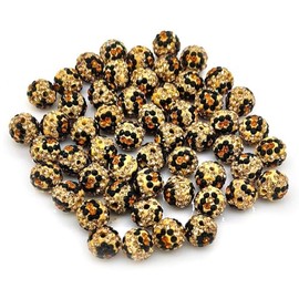 100 Pieces Rhinestone Clay Beads 10 mm Polymer Clay Crystal Beads Round Charms Diamond Beads for Jewelry Making DIY Necklace Bracelet (10mm Leopard Print)