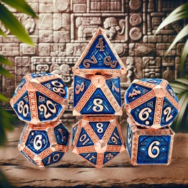 DND Dice Set Ancient Civilization​ Metal D&D Dice Set with Metal Box Polyhedral Dice for Dungeons and Dragons TTRPG Gifts (Maya, Blue)