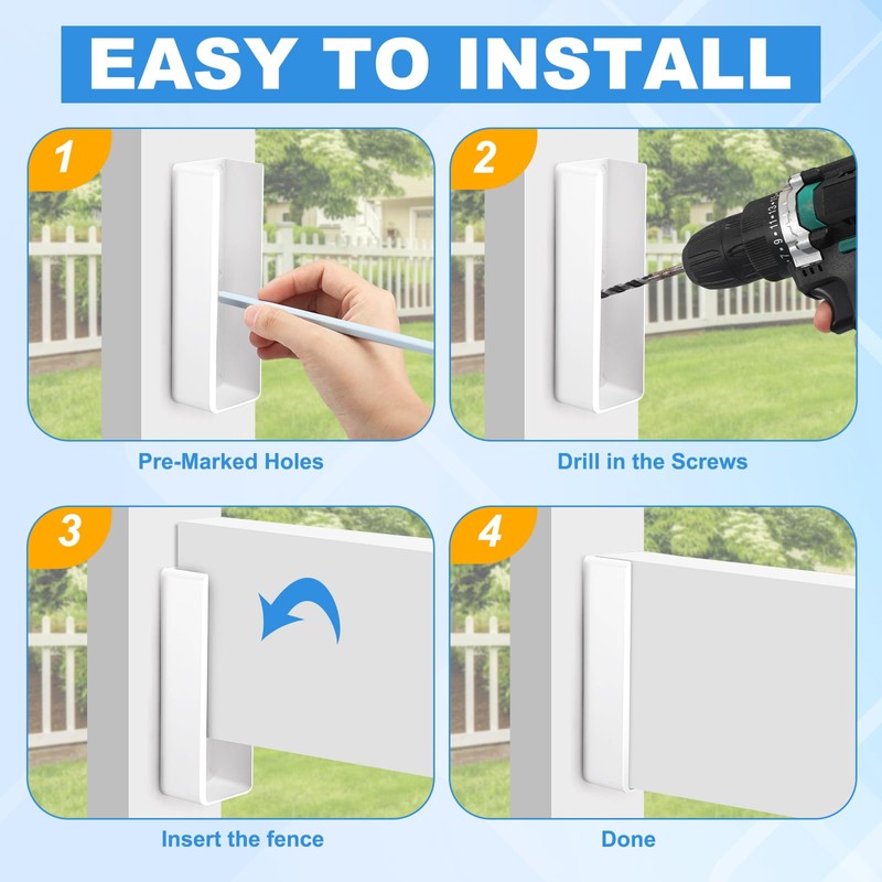 Nuanchu 10 Pack Vinyl Fence Rail Mount Brackets 1-1/2" x