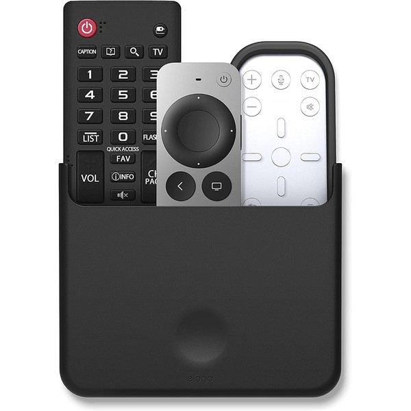 elago Universal Remote Holder Mount Compatible with Apple TV Remote and All Other Remote Controls - Adhesive Tape or Screw Mounting Options, Available Wired Charging [Large] [Black]