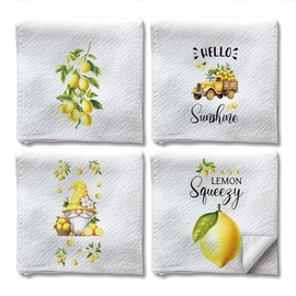 WADORN 4Pcs Funny Lemon Dish Hand Towels, Lemon Fruit Seasonal Farmhouse Decorative Kitchen Dish Towels 24 x 16 Inch Microfiber Absorbent Soft Dish Tea Dishcloths for Home Holiday Housewarming Gifts