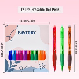 BAYTORY 12Pcs Colored Erasable Gel Pens, Fine Point 0.5 mm, Assorted Colors Ink Rub Out Pen, Writhing Comfortable to Use for Taking Marking Planner Crossword Puzzles (Multicolor)