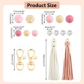 NEBURORA Silicone Beads for Keychain Making Kit, Cream Brown Pink Beads with Leather Tassels Round Beads for Bracelets Crafts Beadable Pens Decorations Jewelry Making