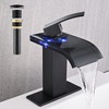 AVSIILE LED Bathroom Sink Faucet, Matte Black Waterfall Single Hole