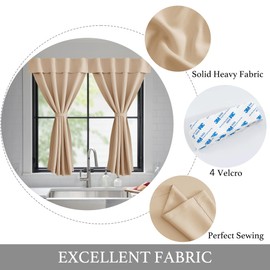 NICETOWN Farmhouse Blackout Curtain Panels for Cafe, Thermal Insulated Self Adhesive Sticky Poratble Draperies/Drapes for Travel/Camper (Biscotti Beige, Set of 1, W52 x L48 -inch)