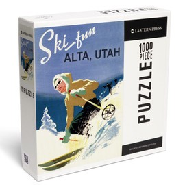 Lantern Press 1000 Piece Jigsaw Puzzle, Alta, Utah, Ski Fun, Vintage Skier