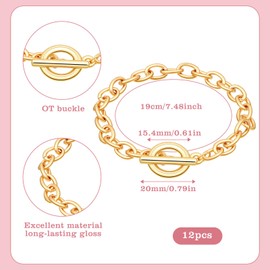 12 PCS Chains Bracelets for Jewelry Making, Gold Stainless Steel Charm Bracelet Chains Link Chain Bracelets with OT Toggle Clasp DIY Jewelry Making Chain for Women Men DIY Crafts Supplies Gifts