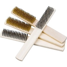 CENPEK Mini Wire Brush, Brass Brush Set, Steel Brass Nylon Bristles, Curved Handle for Cleaning Paint, Rust Removal, Kitchen Tool, 4 Pieces